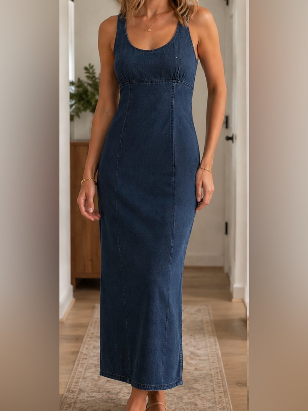 Classic vintage side-slit Dark Blue Women's Jeans dress